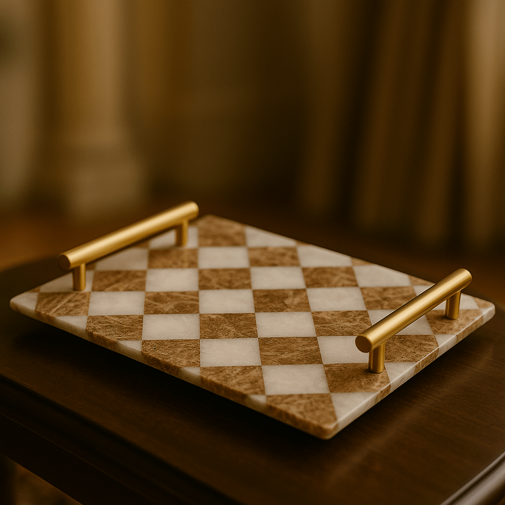 White & Beige Checkered Tray - Saey Fragrances ™